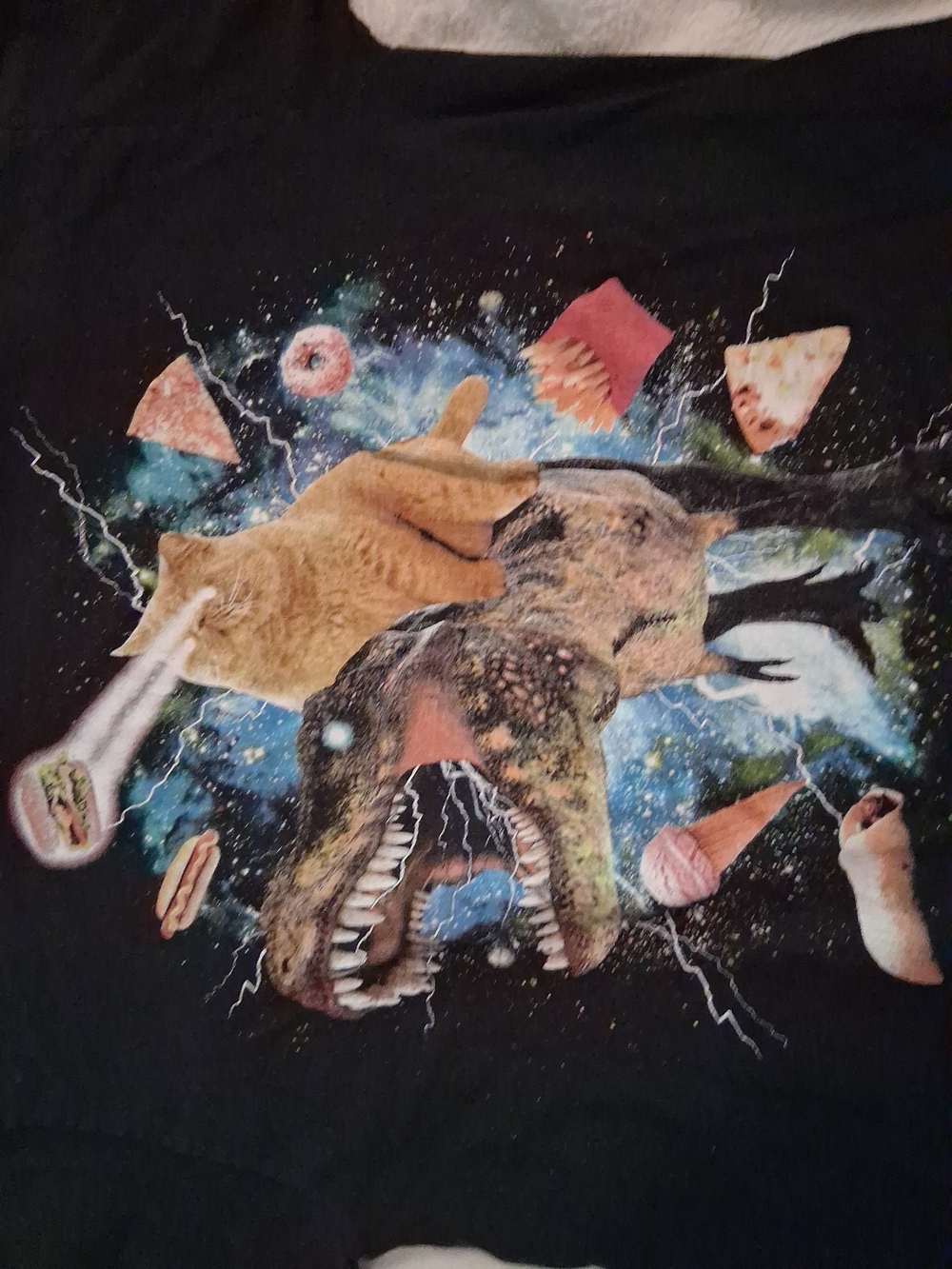 Walnut 39th Graphic Black Tee with Galactic T-Rex and Cats